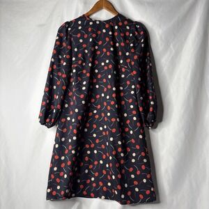 Ann Taylor Women's Petite Small Navy Blue Red White Cherry Print Shift Dress